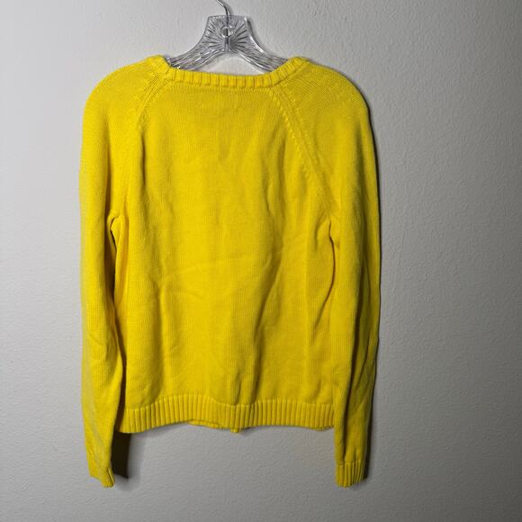 Lands’ End Drifter Sweater XL 18 Yellow Cotton Cable Knit Crew Neck Pullover - Picture 5 of 7